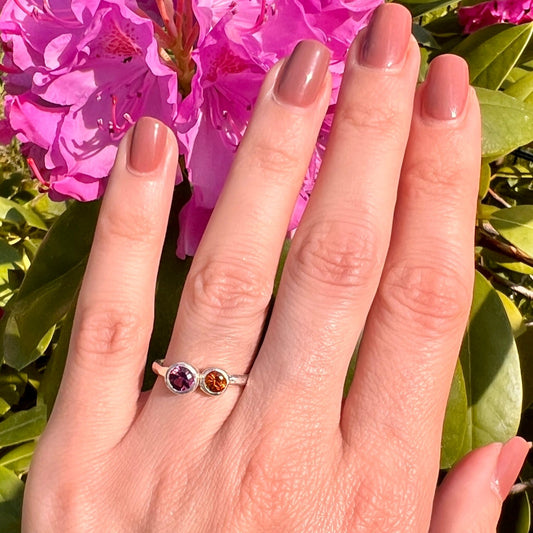 Handgefertiger Ring mit Topas und Tansanit aus 925er Silber