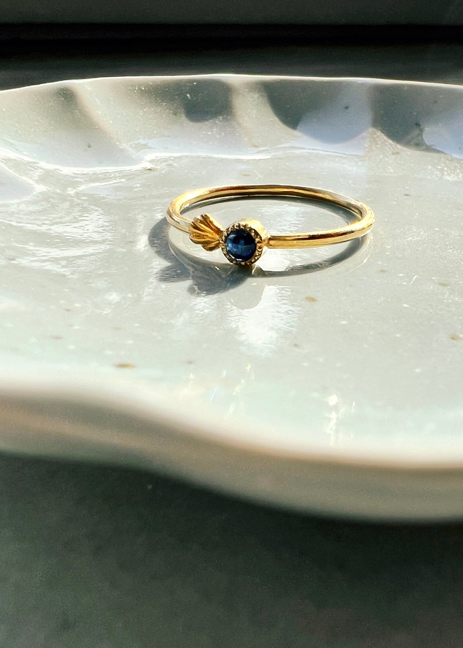 Tauche ein in die Welt des Meeres mit unserem einzigartigen Ring aus 18-karätigem Gelbgold und ökologischem 999 Feingold (24K), direkt aus den klaren Gewässern des Flusses Mur in Österreich. Handgefertigt in Berlin von Hey Jules.